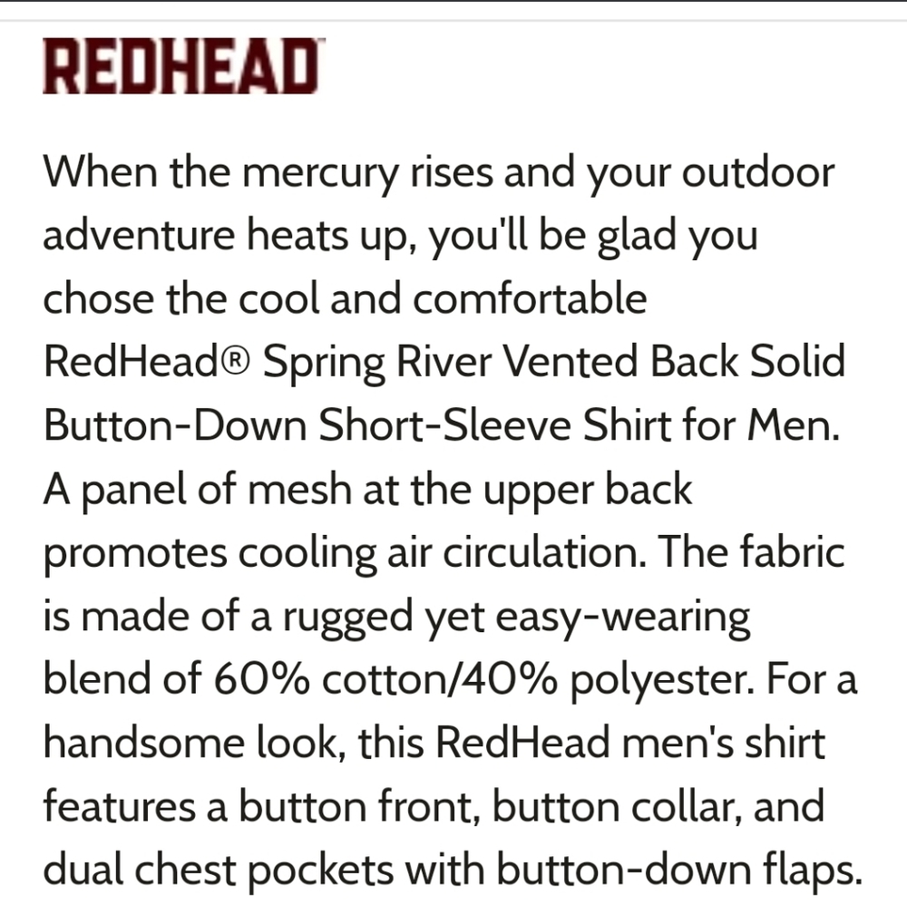 RedHead Spring River Vented Back Solid Button-Down S/S - Picture 14 of 16